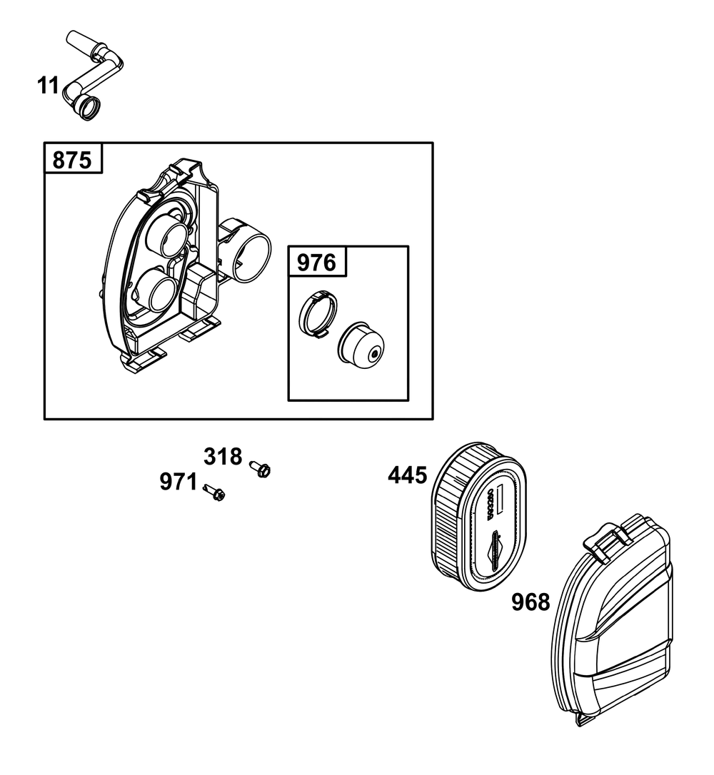 Air Cleaner Group Diagram and Parts List for 09P902-0018-H5 020000 - 09Z999 Briggs and Stratton Engine